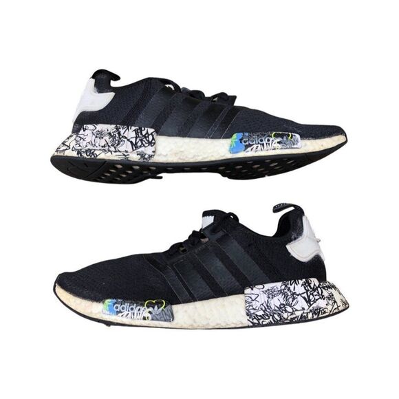 Adidas NMD R1 Black Graffiti Size 9.5 - Picture 7 of 13